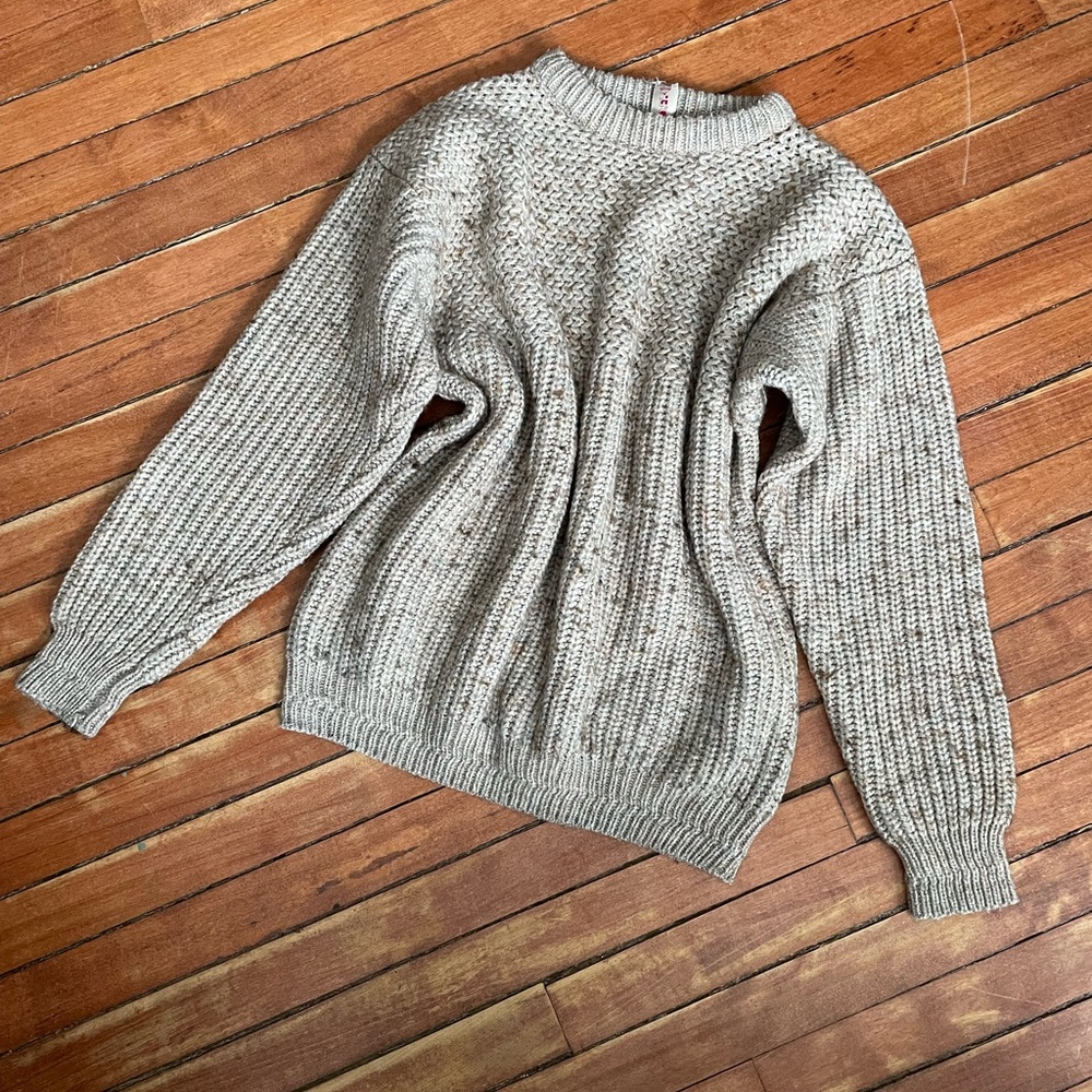 Vintage GRENADIER Mixed-Stitch Tweed Sweater | Oatmeal | Med - Picture 6 of 16